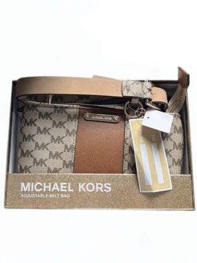 Michael Kors Beige and Brown MK Monogram Belt Bag